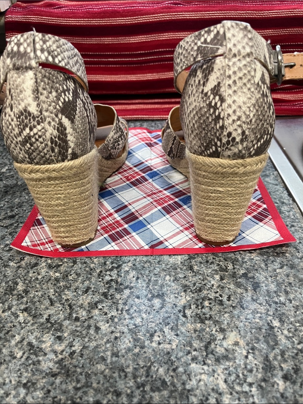 Women's Snake Print Espadrille Wedge Sandals - Beige/Black - Picture 2 of 5